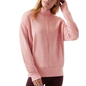 Athleta Apollo Crewneck Sweatshirt Conch Pink Pockets Thumb Holes